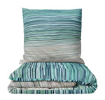 Renforce Bettwäsche Grün Weiß Geometrisches Streifen Design, Mit Reißverschluss