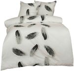 Fleece Bettwäsche Weiß mit Schwarzen Feder Design, Mit Reißverschluss, Wählbare Größe
