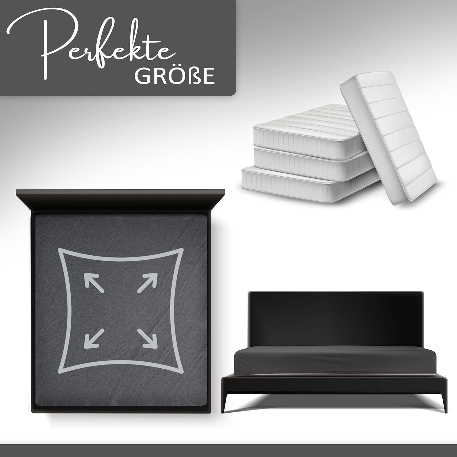 Jersey Spannbettlaken 100% Baumwolle, Wählbare Größe, Anthrazit, Einfarbig mit Rundumgummi