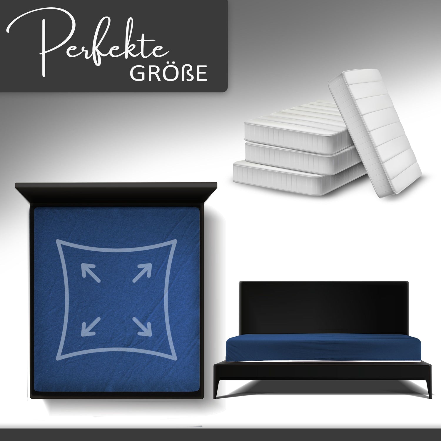 Jersey Spannbettlaken 100% Baumwolle, Wählbare Größe, Dunkelblau, Einfarbig mit Rundumgummi