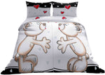 Partnerbettwäsche Weiß mit Bären- & Herz-Design 135x200 cm Mit Reißverschluss & Kuschelig Weich