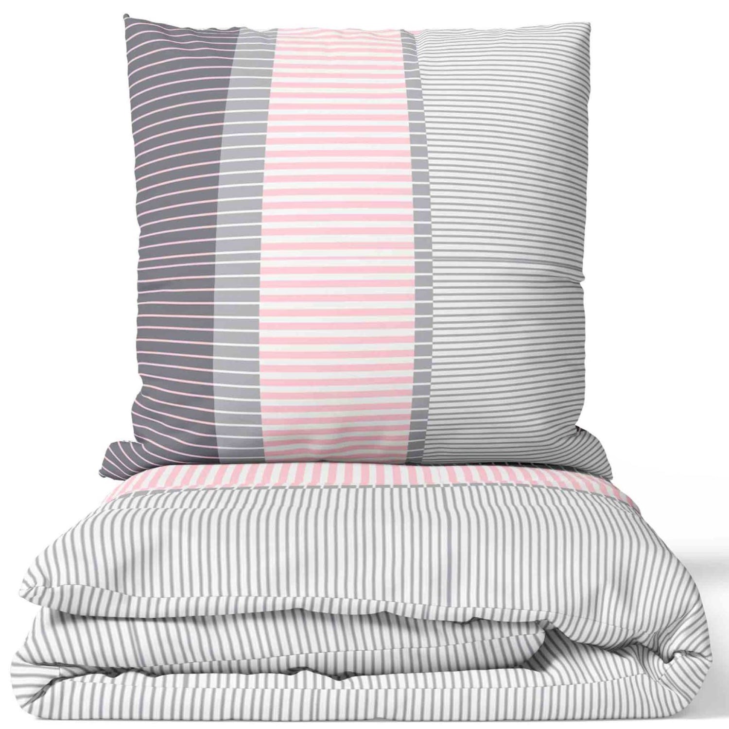 Bettwäsche Rosa Grau Gestreift mit verdecktem Reisverschluss In Verschiedenen Größen