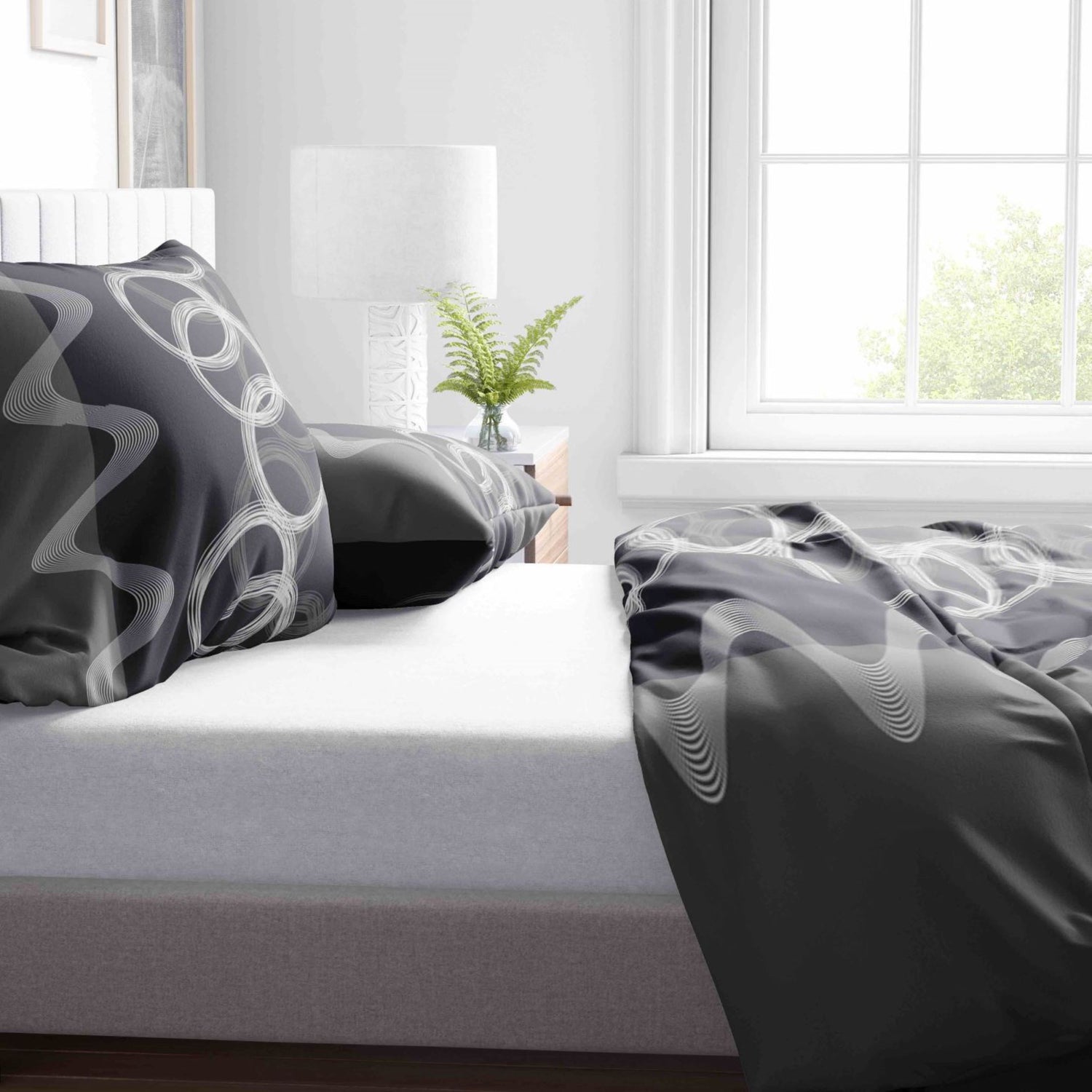 Bettwäsche Grau Anthrazit Kreise mit verdecktem Reisverschluss In Verschiedenen Größen