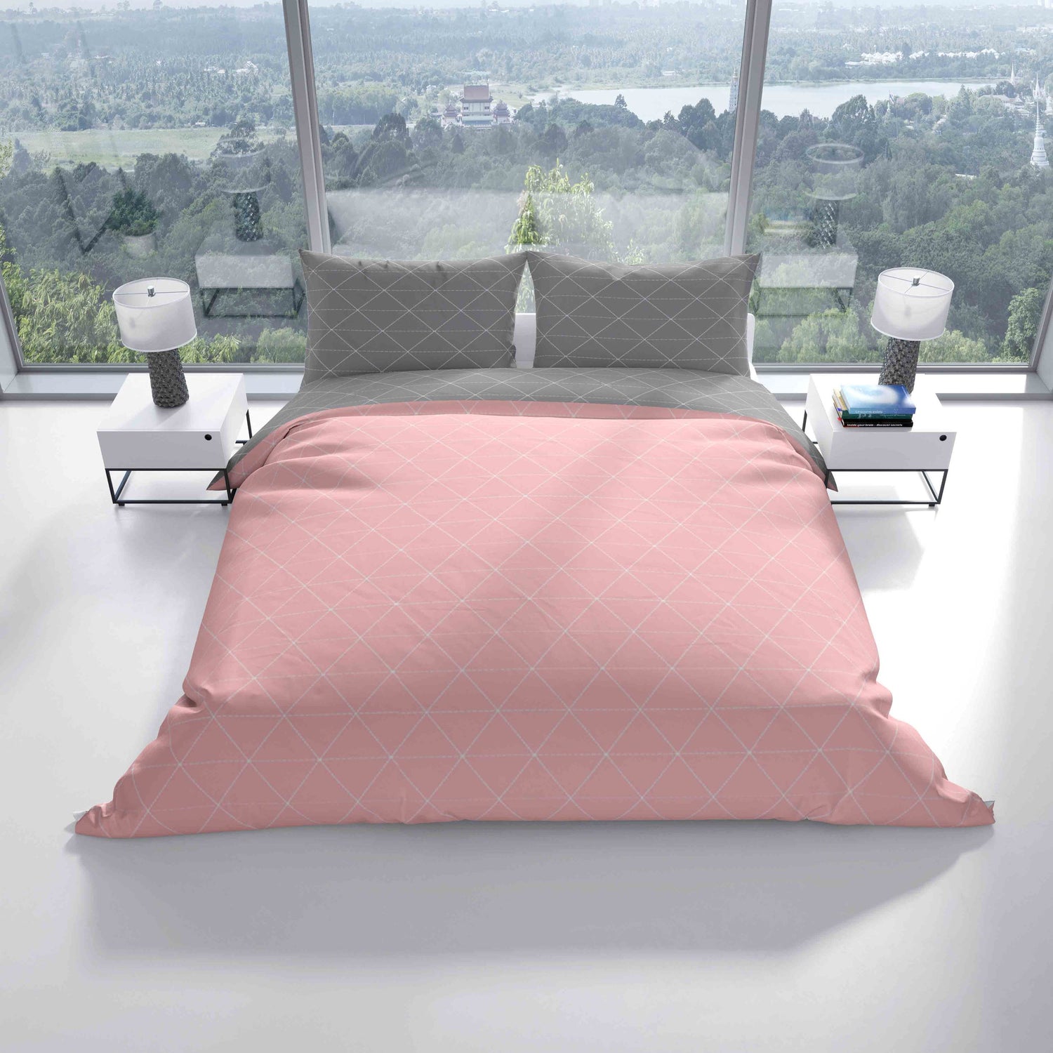 Renforce Bettwäsche Rosa Grau Rautenmuster In Handelsüblichen Größen