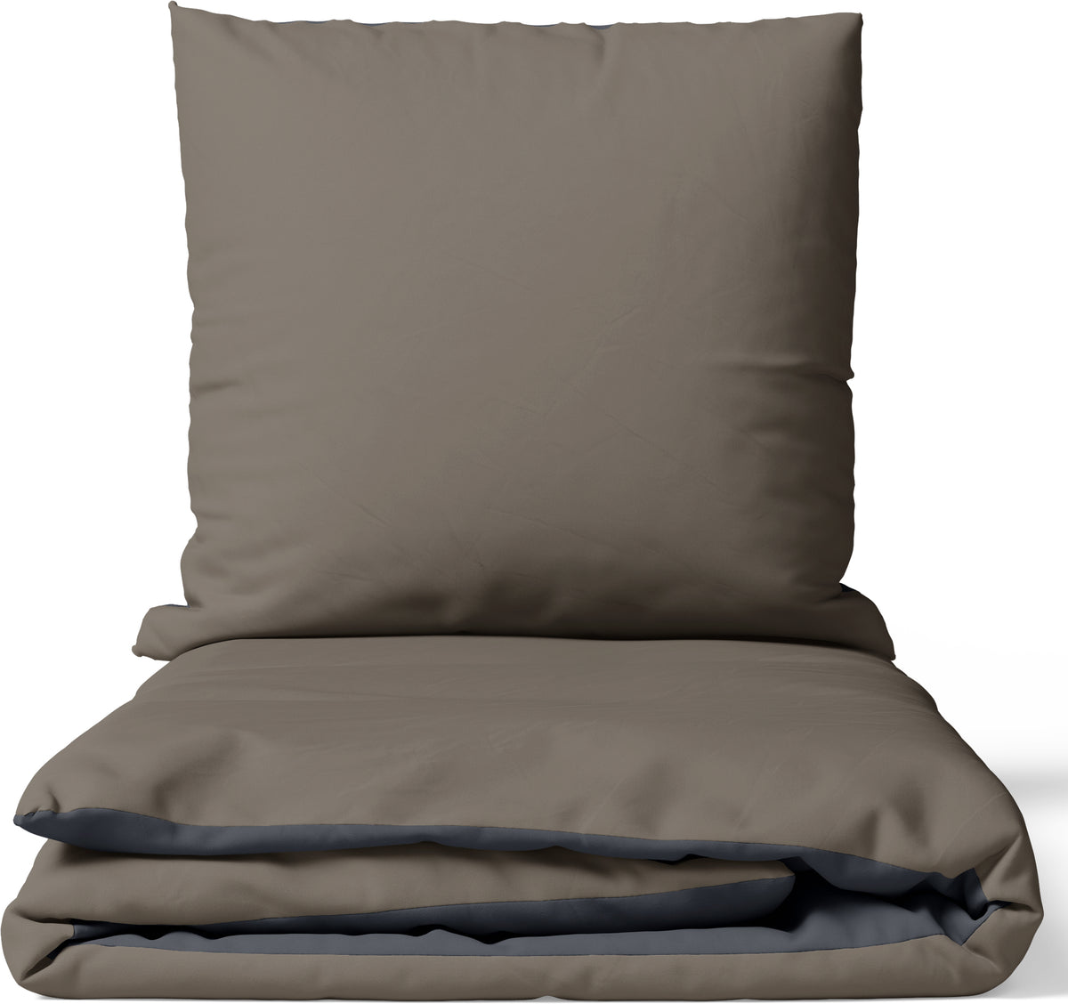 Wendebettwäsche-Set in Braun und Anthrazit aus 100% Baumwolle – Kissenbezug und Deckenbezug auf weißem Hintergrund, beidseitig nutzbar