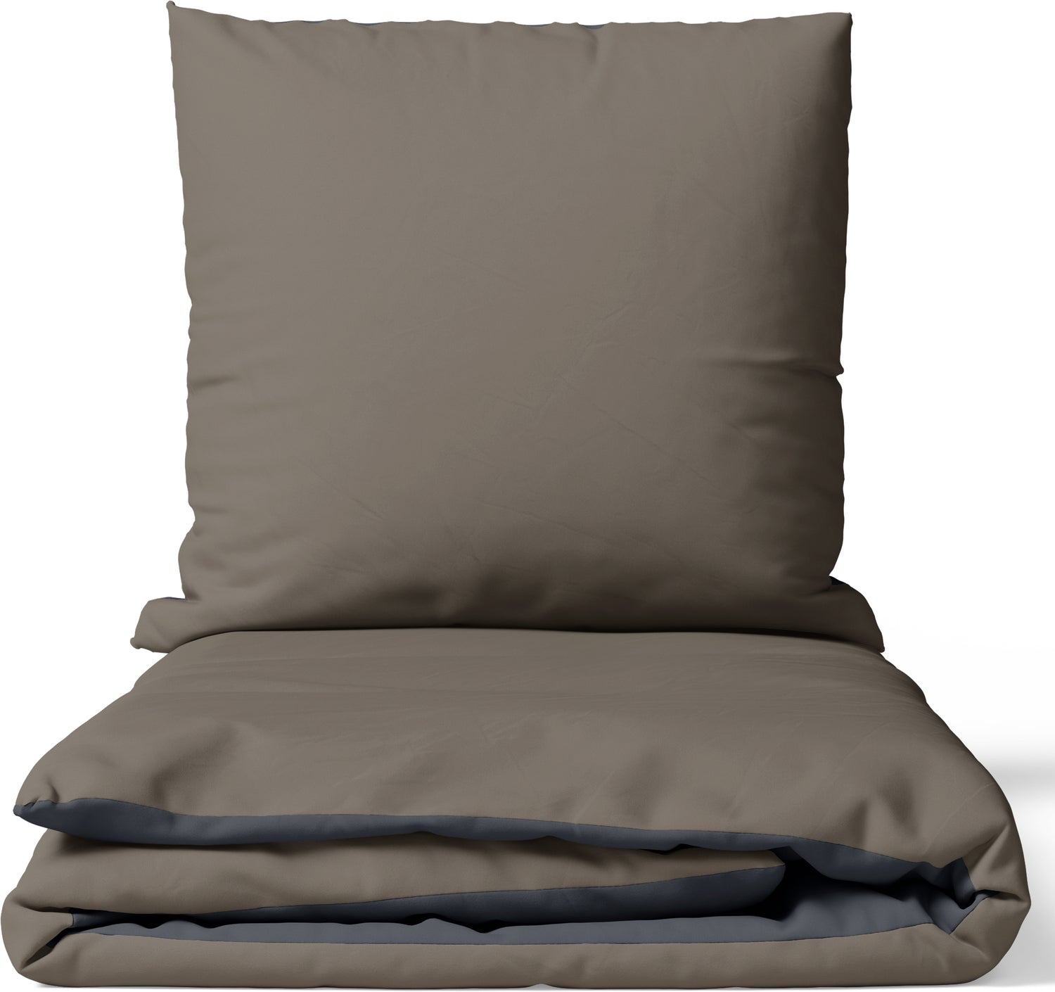 Wendebettwäsche-Set in Braun und Anthrazit aus 100% Baumwolle – Kissenbezug und Deckenbezug auf weißem Hintergrund, beidseitig nutzbar