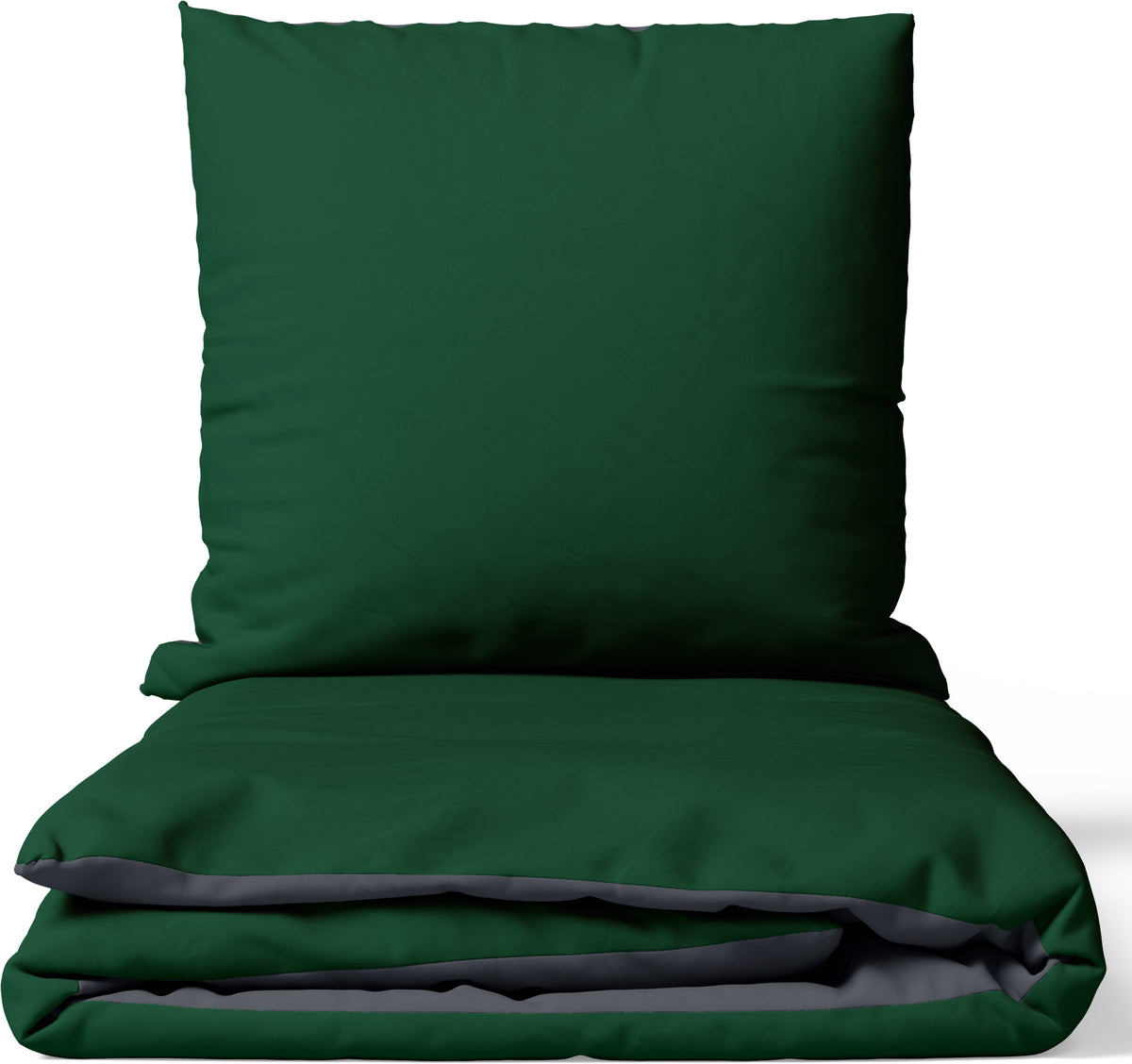 Gefaltete Wendebettwäsche in Grün und Anthrazit mit Kissenbezug aus 100% Baumwoll-Satin von Leonado Vicenti