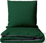 Gefaltete Wendebettwäsche in Grün und Anthrazit mit Kissenbezug aus 100% Baumwoll-Satin von Leonado Vicenti