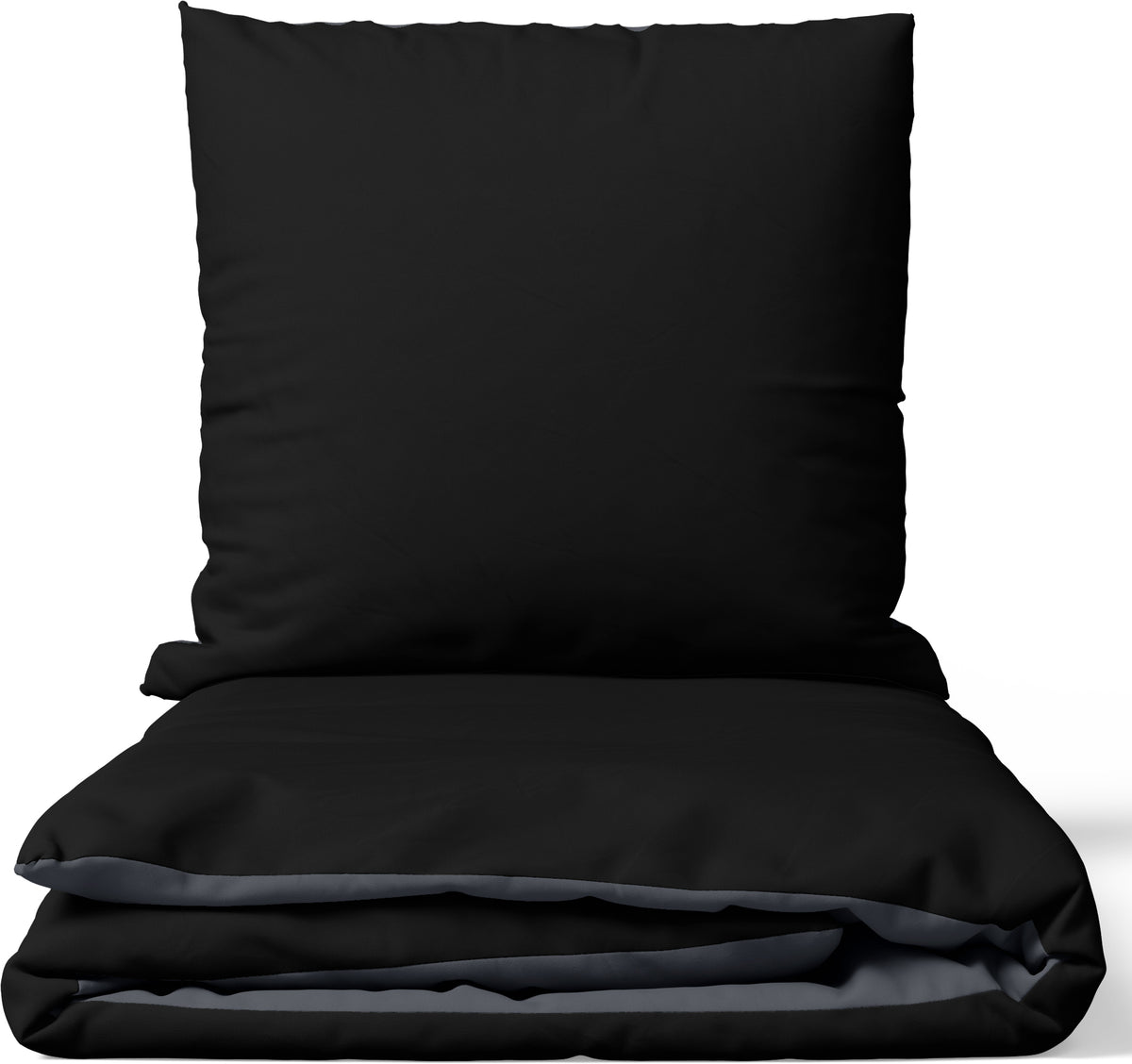 Gefaltete Wendebettwäsche in Schwarz und Anthrazit mit Kissenbezug aus Baumwoll-Satin von Leonado Vicenti