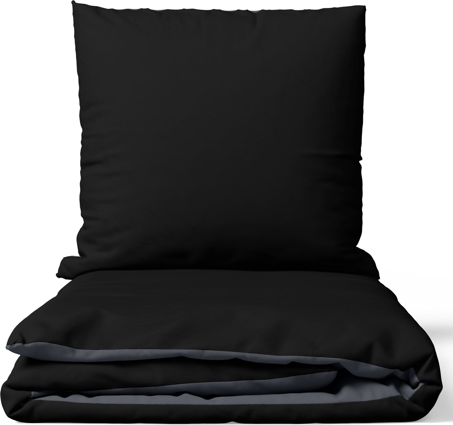 Gefaltete Wendebettwäsche in Schwarz und Anthrazit mit Kissenbezug aus Baumwoll-Satin von Leonado Vicenti