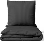 Elegante Bettwäsche in Anthrazit mit gestreifter Damast-Struktur – aus 100 % Baumwolle-Satin von Leonado Vicenti