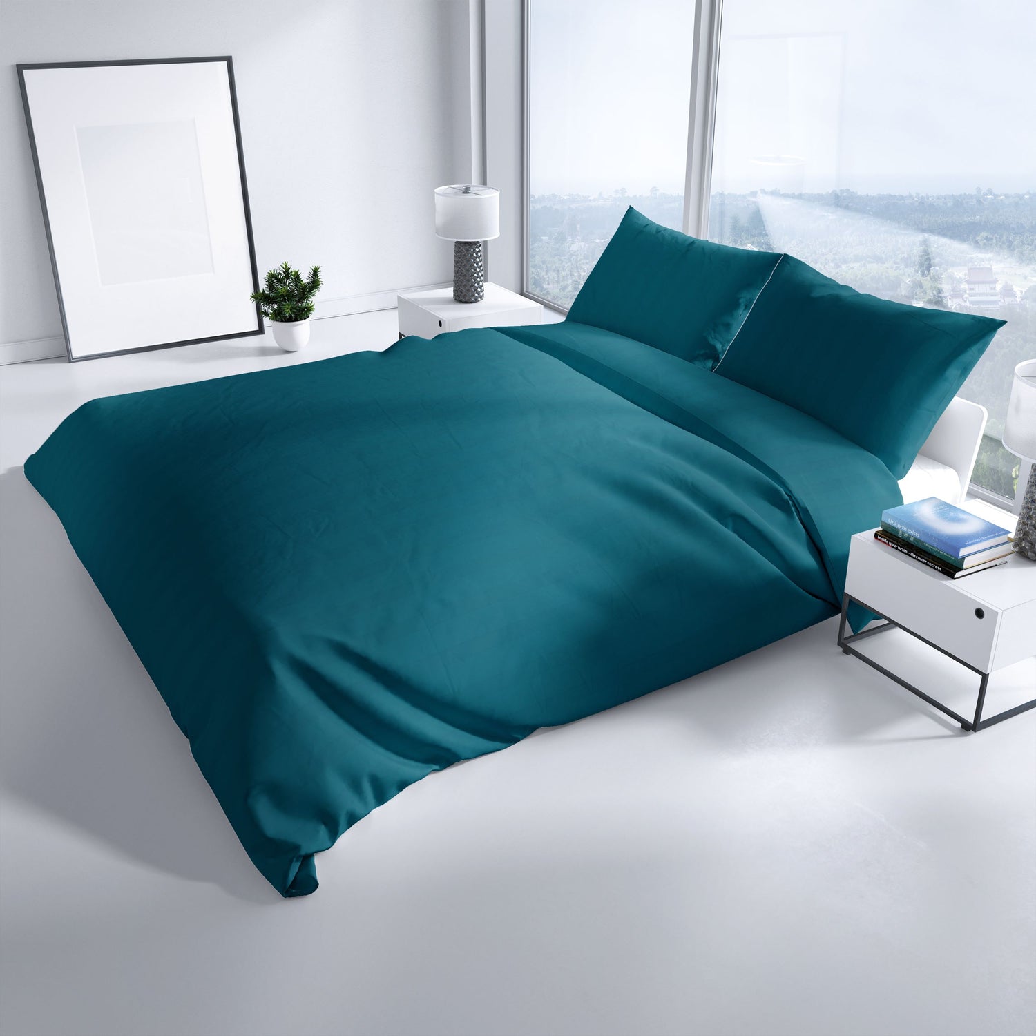 Hochwertige Bettwäsche aus 100 % Baumwolle-Satin in Petrol Gestreift & mit verdecktem Reißverschluss