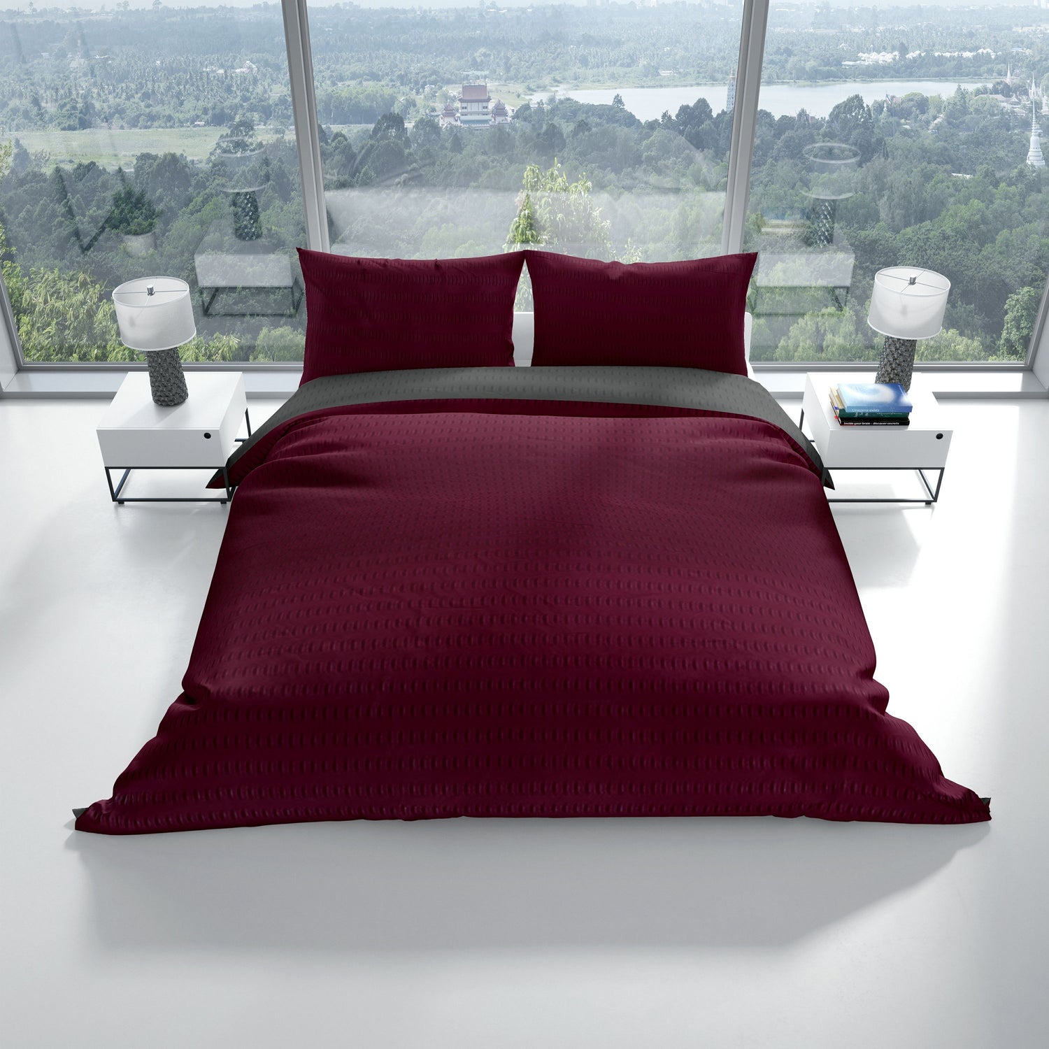 Seersucker Bettwäsche Bordeaux Anthrazit Wendebettwäsche Handelsübliche Größen