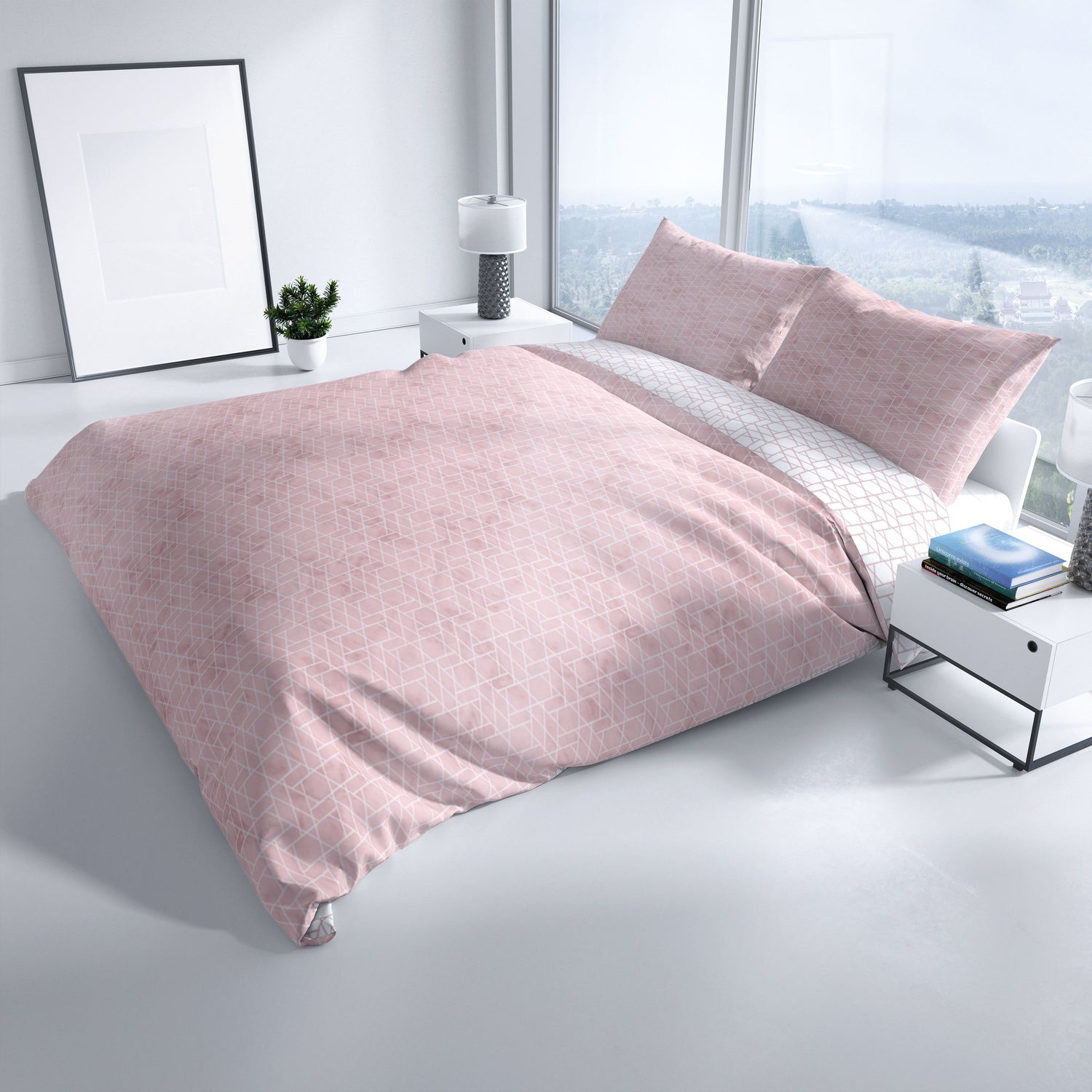 100% Baumwolle Bettwäsche Rosa Weiß Mit Verdecktem Reißverschluss Größe wählbar