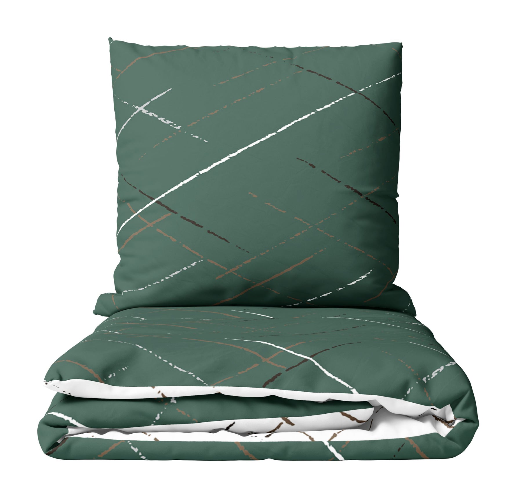Moderne Wendebettwäsche in Grün mit Linienmuster – elegant zusammengelegt mit passendem Kissenbezug.