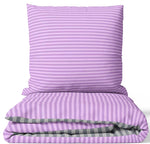 Renforce Bettwäsche Anthrazit Lila Gestreift ,Größe Wählbar mit Verdecktem Reißverschluss
