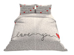 Partnerbettwäsche Beige Mit Herzmotiv & „Love You“ Schriftzug in 135x200 cm mit Verdecktem Reißverschluss