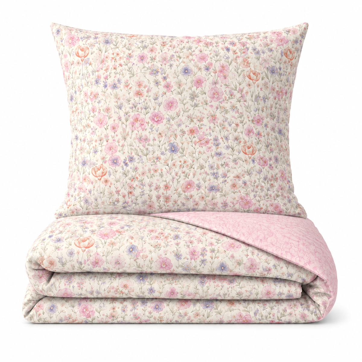 Baumwolle Wendebettwäsche Beige Rosa Blumen mit Verdecktem Reißverschluss Größe wählbar
