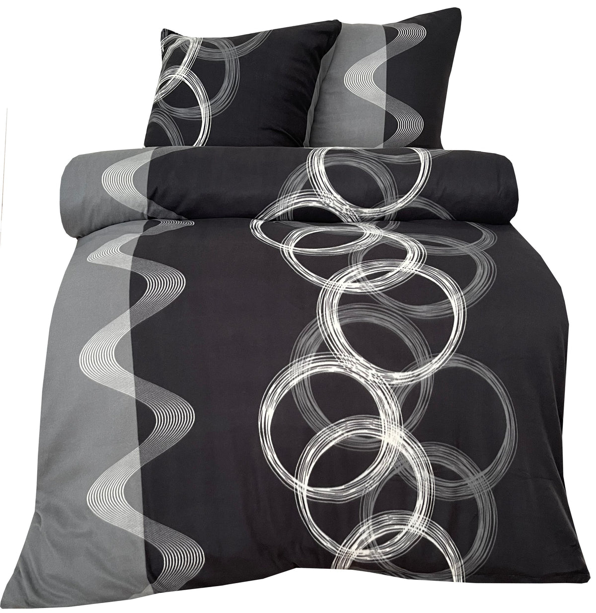 Fleece Bettwäsche Set Schwarz Weiß Kreise Design
