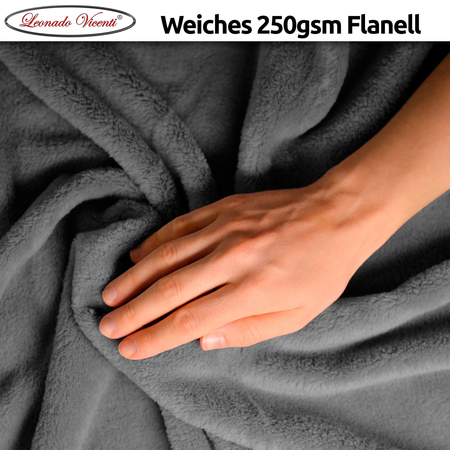  Weiches 250gsm Flanell in Anthrazit, hautfreundliche Kuscheldecke von Leonado Vicenti