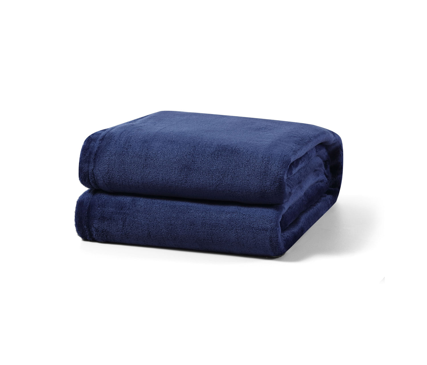 Gefaltete dunkelblaue Flanell-Kuscheldecke aus 100 % Polyester – hochwertig verarbeitet und flauschig weich.