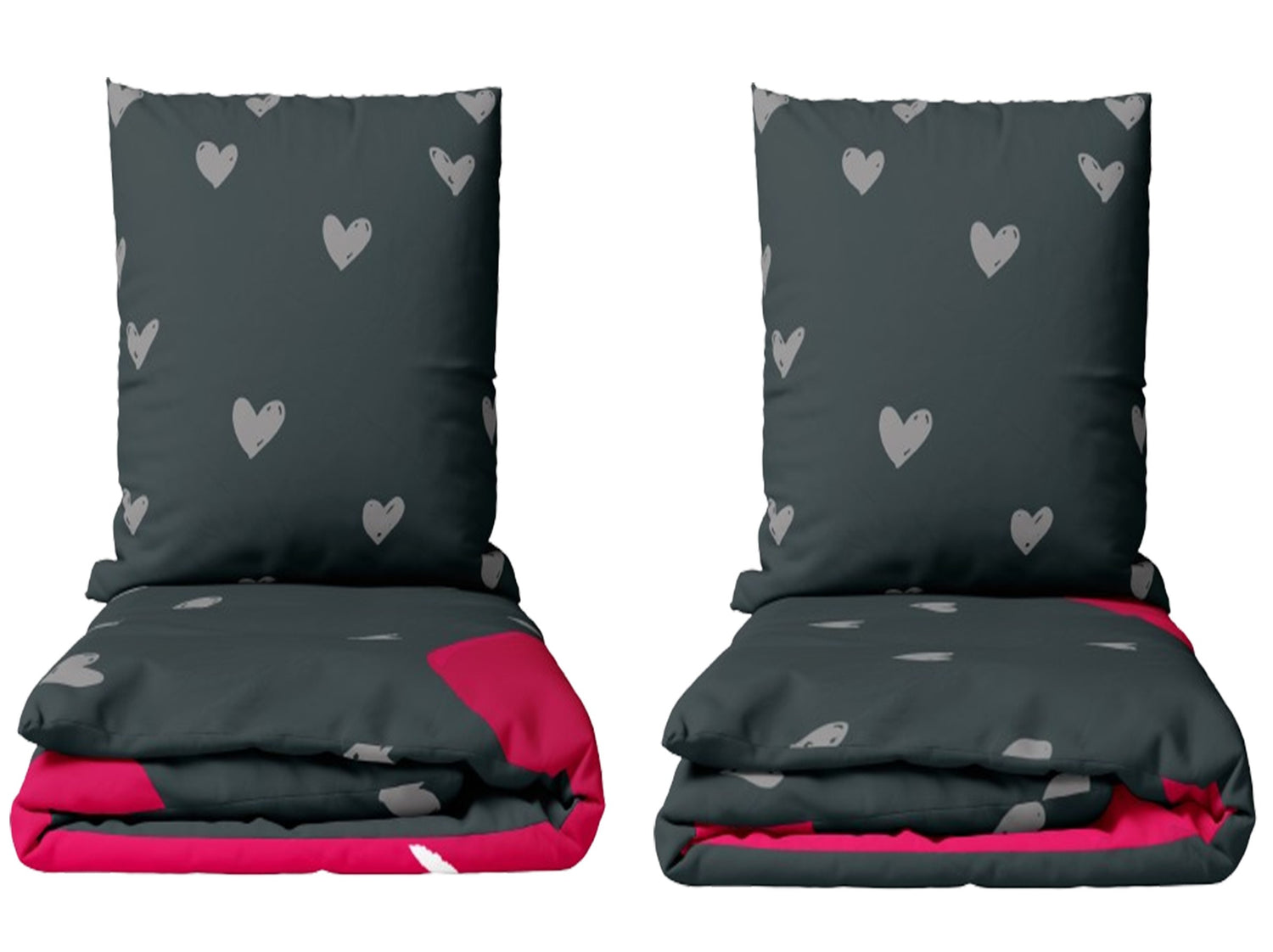 Partnerbettwäsche Love Schwarz mit Herz-Design 135x200 cm Mit Reißverschluss & Kuschelig Weich