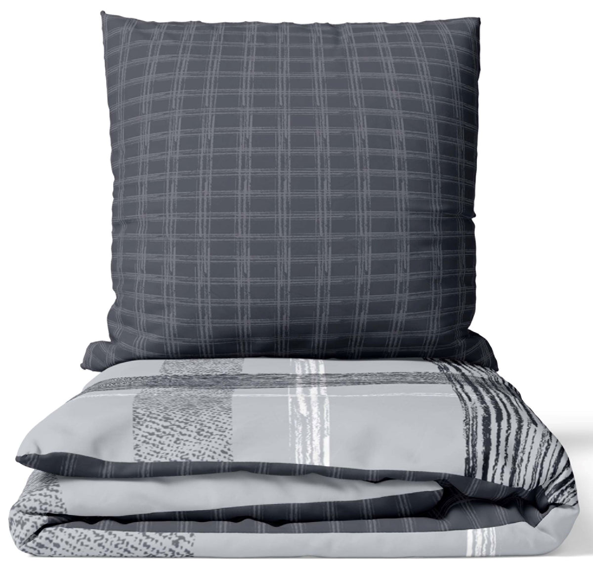 Renforce Wendebettwäsche Set 100% Baumwolle, Sportlich Elegant, Anthrazit Grau mit Reißverschluss – Leonado Vicenti