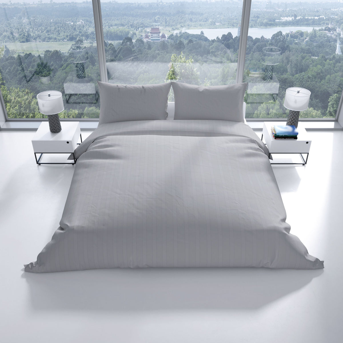 Luxuriöse Baumwoll-Satin Bettwäsche in Grau mit verdecktem Reißverschluss – elegante Schlafzimmeratmosphäre
