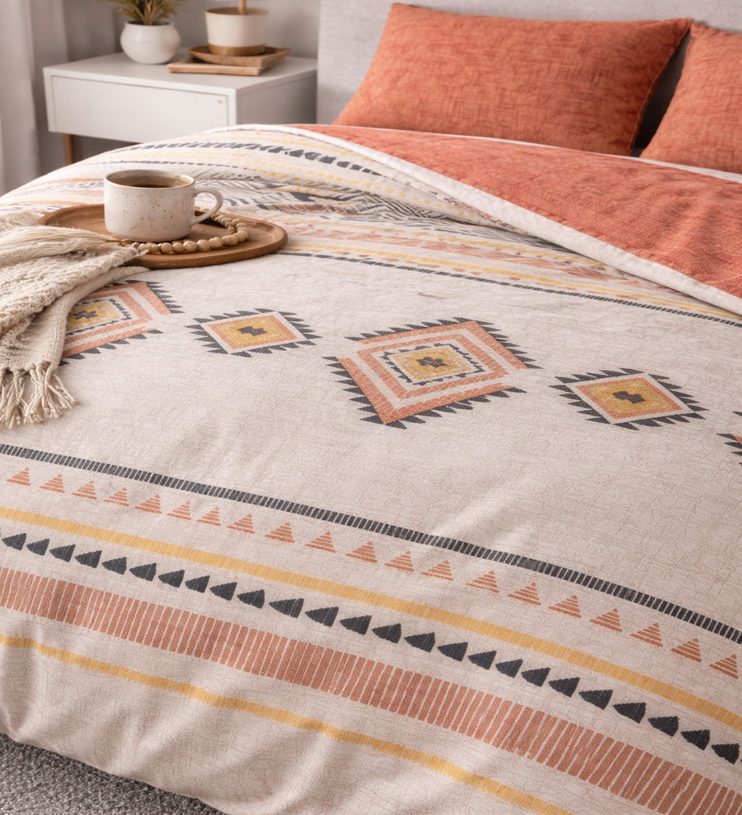 Baumwolle Wendebettwäsche Boho Terra Beige Mit Verdecktem Reißverschluss Größe Wählbar