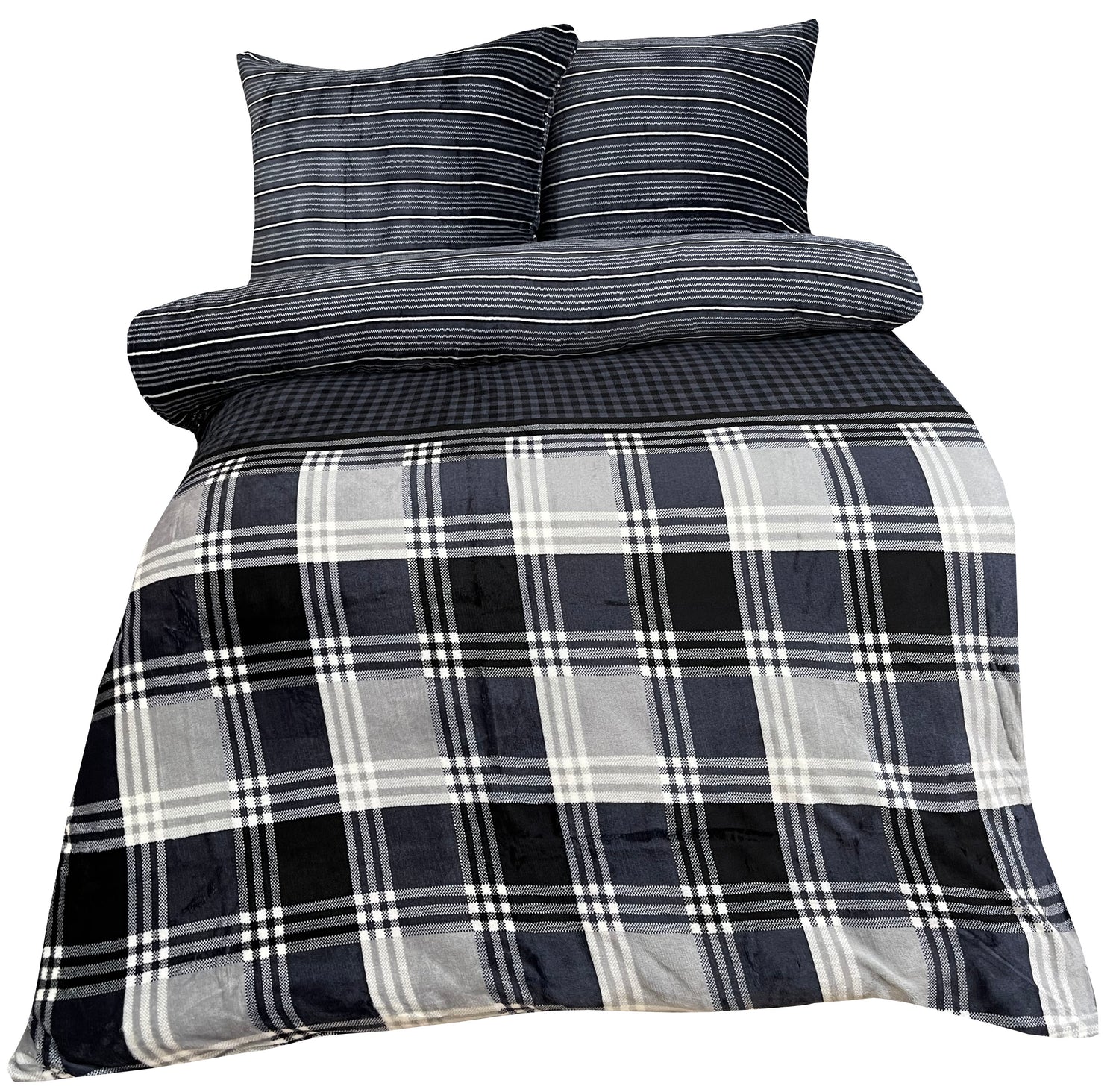 Teddyplüsch Bettwäsche Anthrazit Schwarz Gestreift, Flauschig, mit Wendeseite, In Mehreren Größen Verfügbar