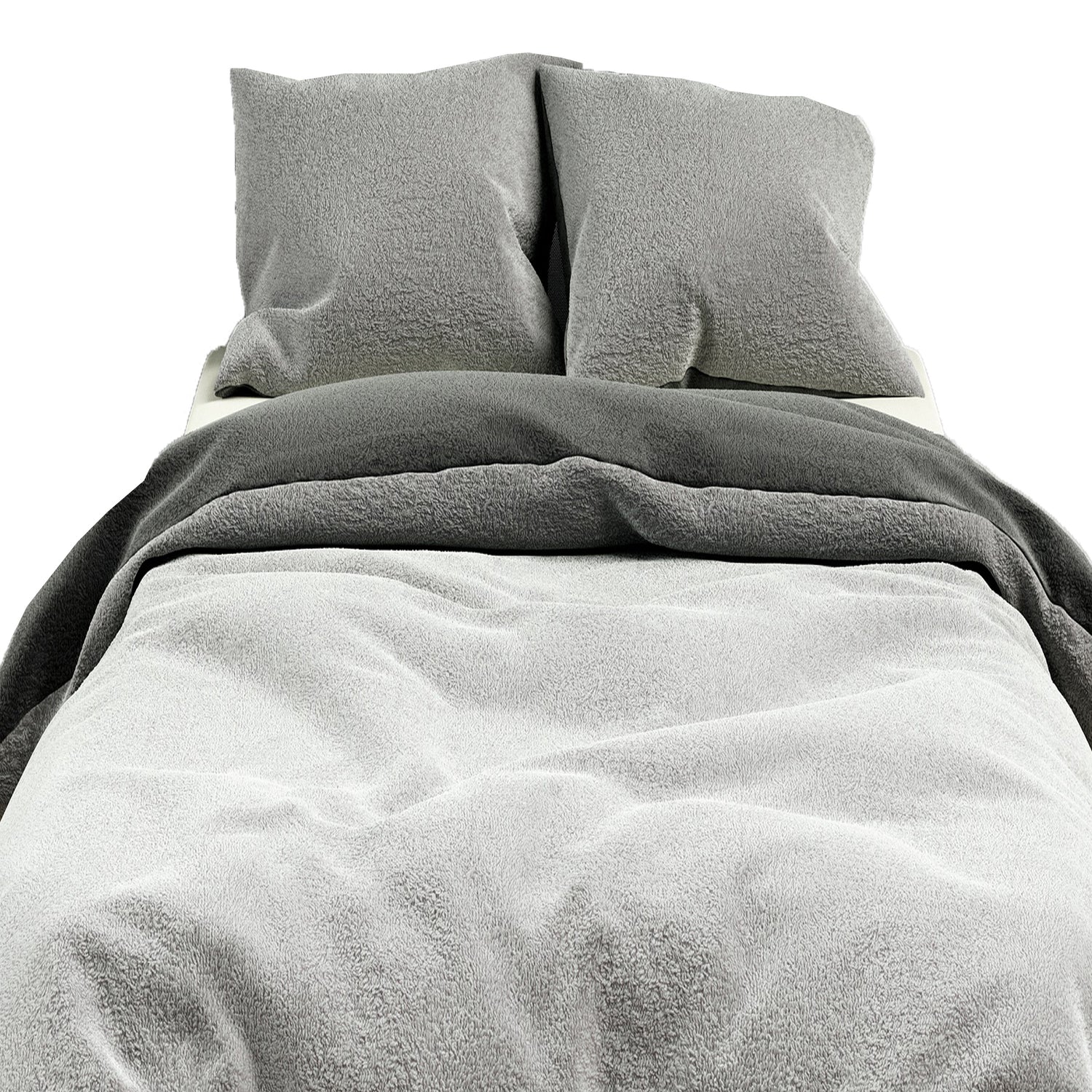 Teddyplüsch Bettwäsche Grau Anthrazit, Modernes Einfarbiges Design mit Verdecktem Reißverschluss, Wählbare Größe