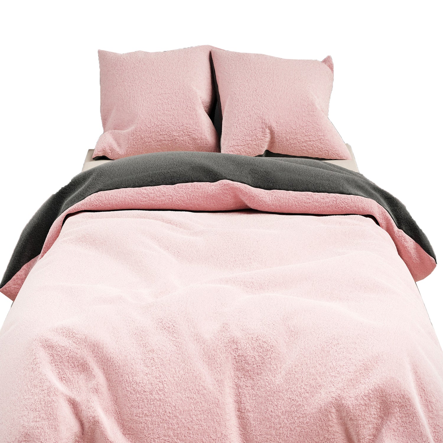Teddyplüsch Bettwäsche Rosa Anthrazit, Modernes Einfarbiges Design mit Verdecktem Reißverschluss, Wählbare Größe